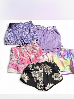 Mixed Girls Athletic Shorts Bundle - Floral, Tie-Dye & Purple